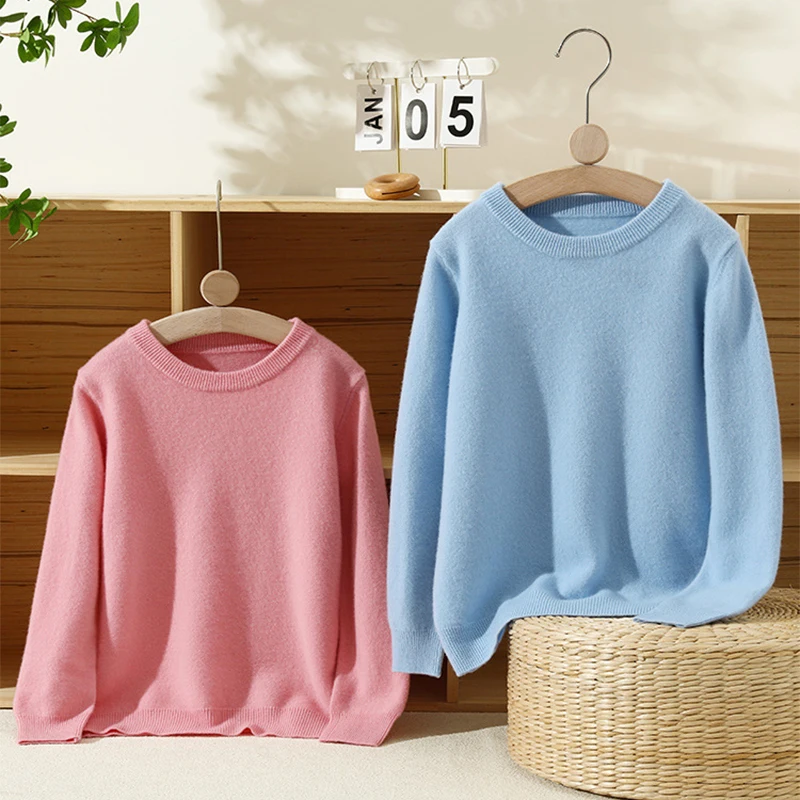 

Зимний теплый шерстяной свитер из 100% шерсти для мальчиков, однотонная майка для девочек, пуловер, свитер, детский кашемировый детский свитер для подростков, пальто