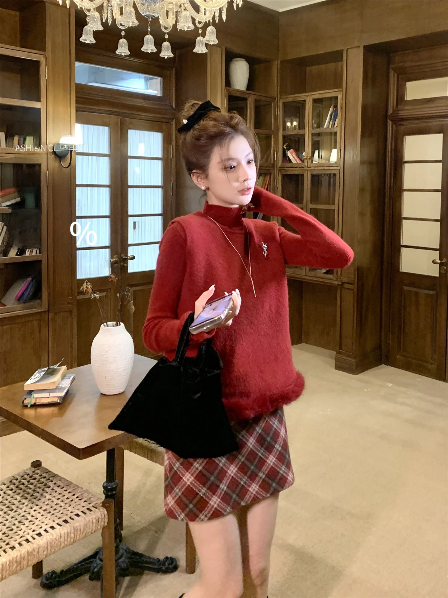 

Cisas Limited Edition Red Knitted Sweater Set Women's Layering Sle Cozy Winter Faion Korean Slim Fit Long Sve