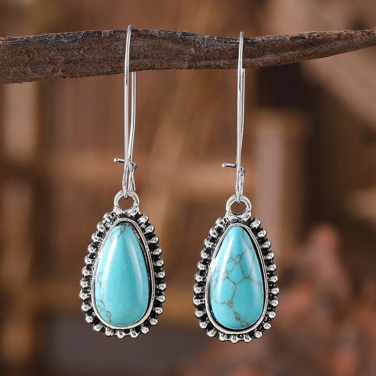 DIY accessories Cross-border AliExpress New Bohemian Turquoise Earrings Wholesale Niche Simple Versatile Retro Earrings Women