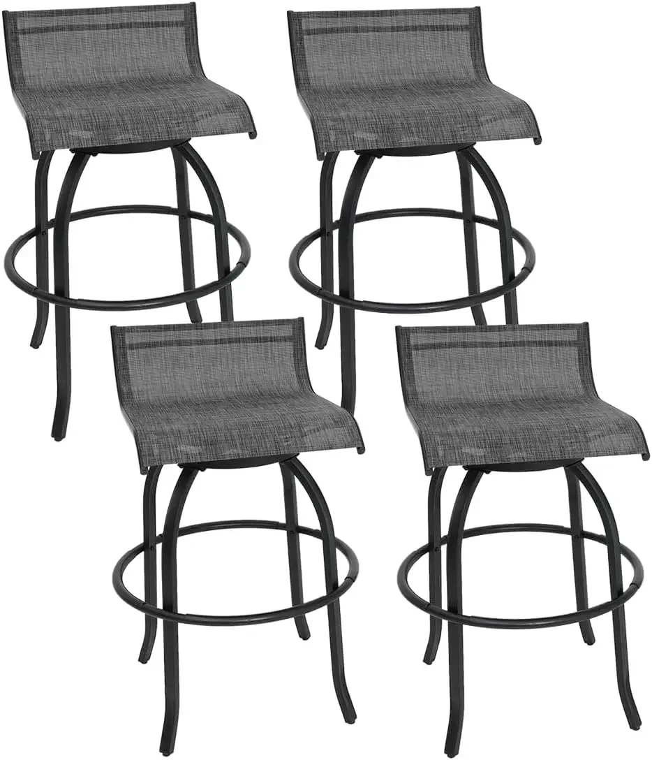 Outdoor Swivel Bar Stools Set, Patio Bar Height Tall Chairs with Back, All-Weather Textilene Fabric Armless High Stools