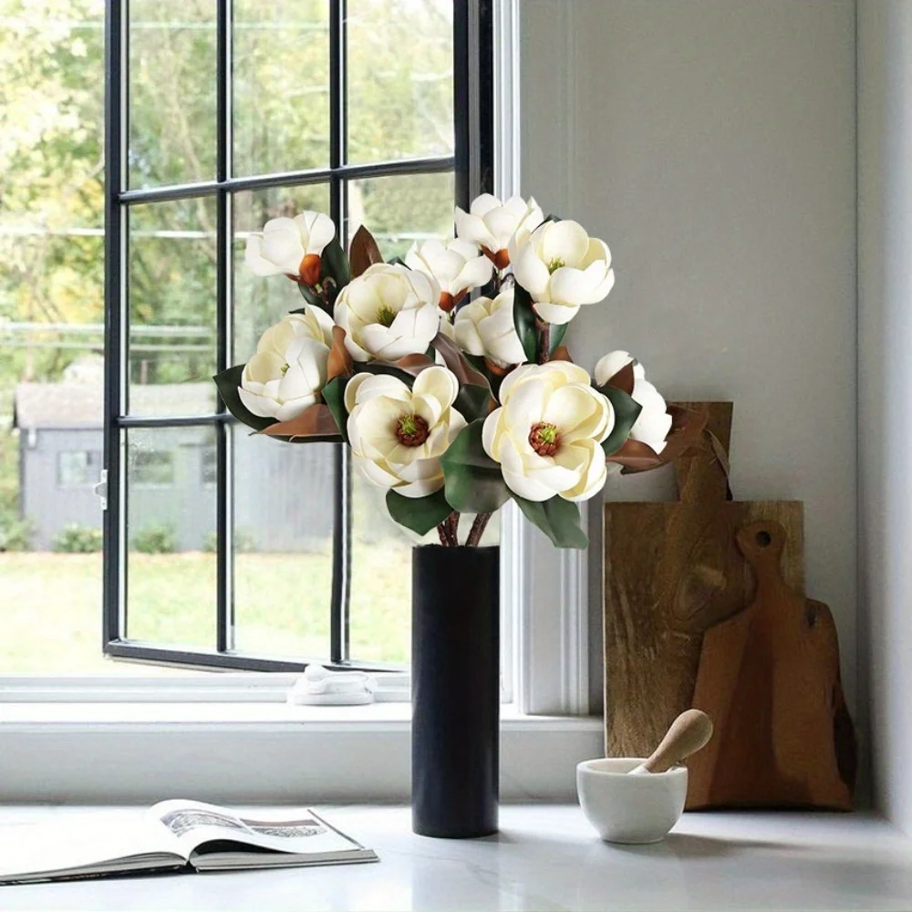 

3 шт. искусственные цветы магнолии 27,5 длинных стеблей искусственные шелковые цветы магнолии, 3D искусственные цветы для цветочных ремесленных композиций