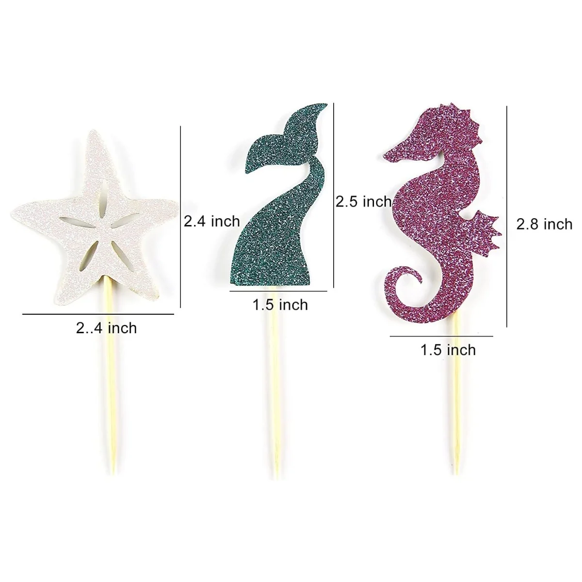 24 PCSPieces Mermaid Theme Glitter Cupcake Topper Cake Picks Decoration for Baby Shower Birthday Party Favors, Mermaid Tail, Sea