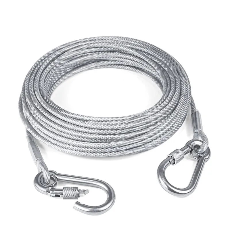 Pet Outdoor Double Hook Extended Steel Wire Rope Dog Rope Pet Traction Rope Anti Bite Dog Chain Metal Hooks Pet Supplies_voghion.com