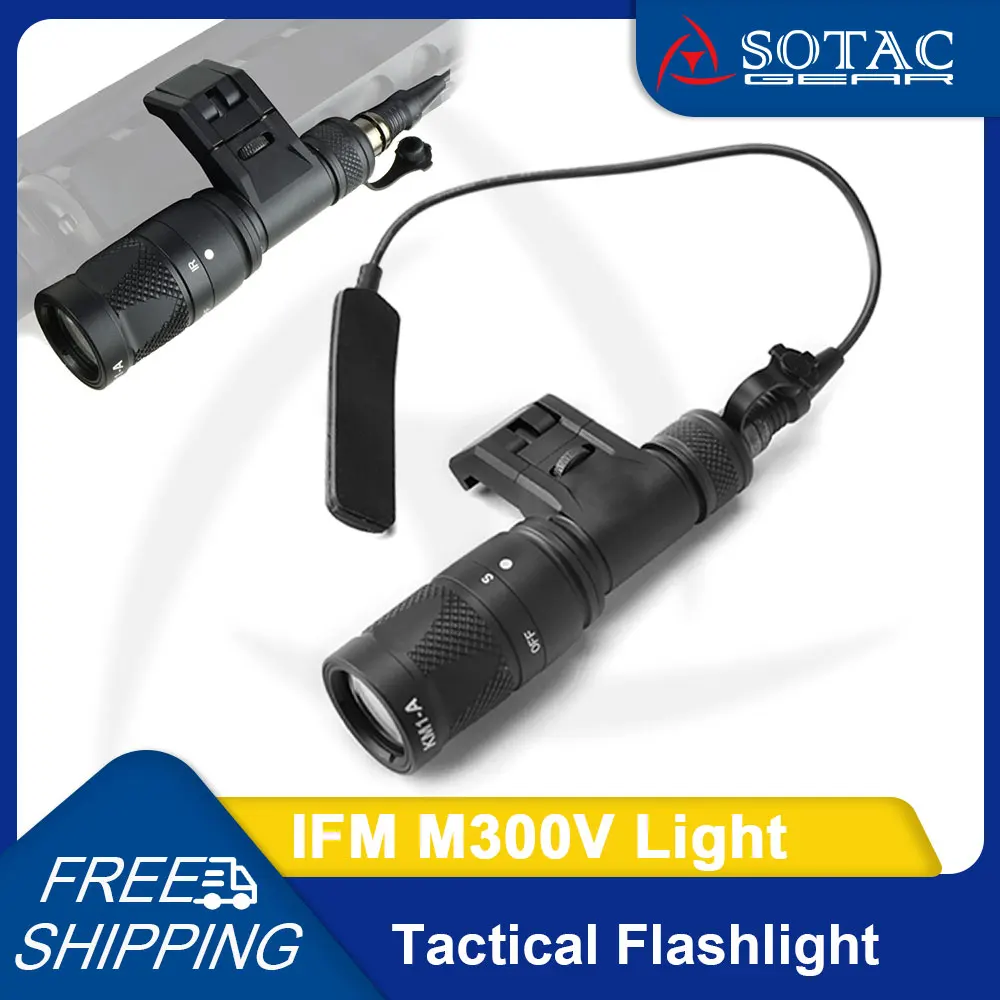 Tactical IFM M300V Flashlight with Remote Pressure Switch Scout Light LED Fit 20mm Rail Weapon Hunting Accessory SOTAC GEAR