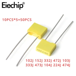 50PCS 102J~474J 100V Capacitor Assorted Kit  Polypropylene Film Capacitor Kit 102J 152J 332J 472J 103J 333J 473J 104J 224J 474J