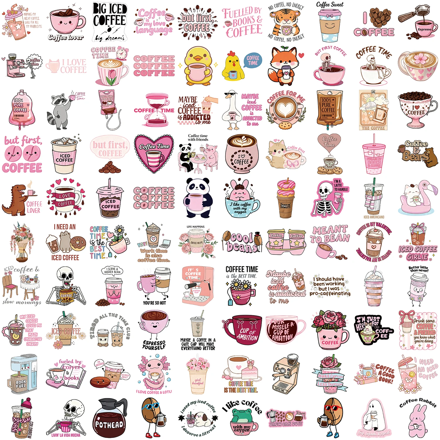 50 قطعة من ملصقات القهوة الوردية المضحكة Kindle Aesthetic Girl ملصقات كرتونية مقاومة للماء لهاتف iPad والكمبيوتر المحمول وملصقات PVC #6