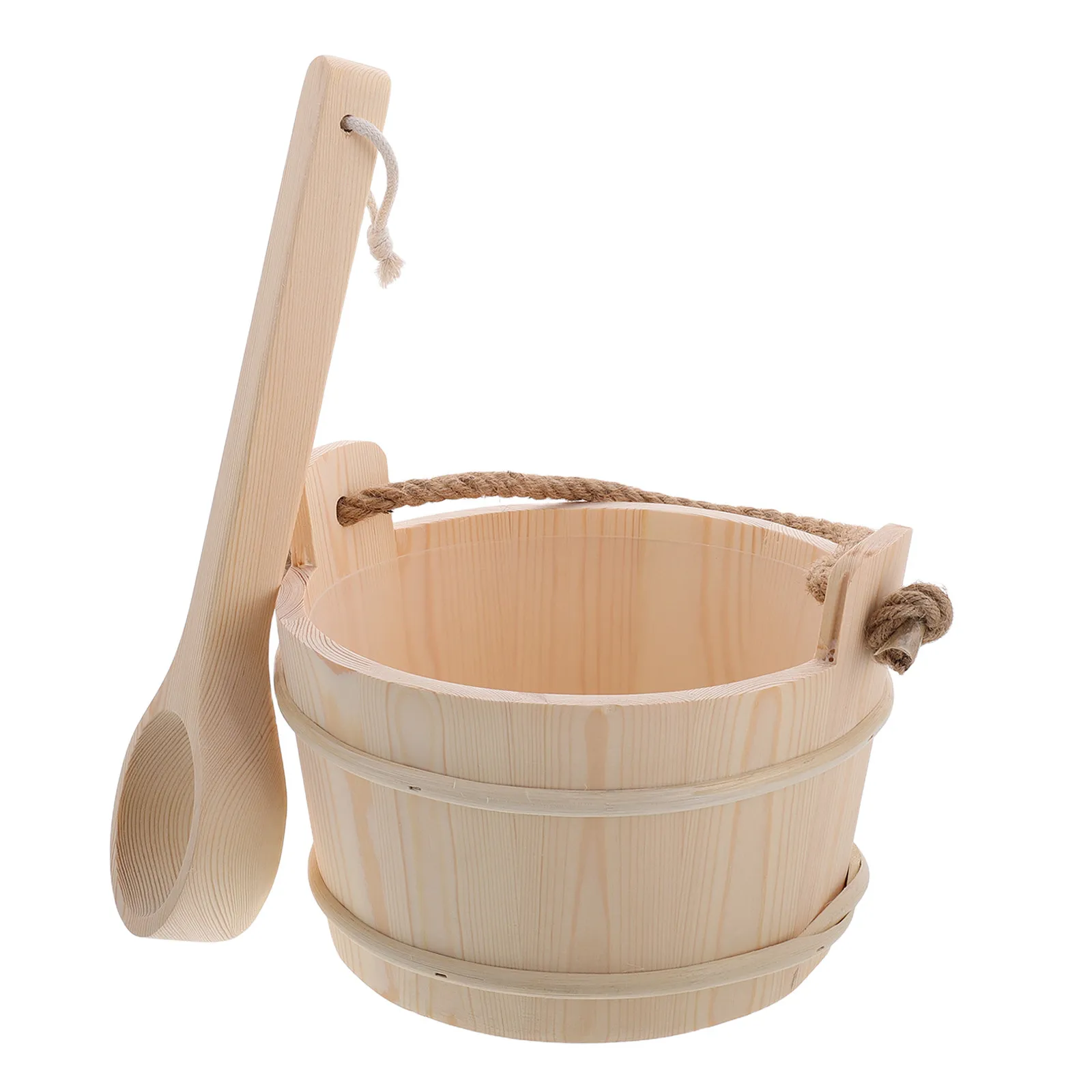 

Wooden Sauna Accessories Set Bucket with Ladle for Steam Room Bath Spa Watering Scoop Tool Multifunctional Use Portable Handle