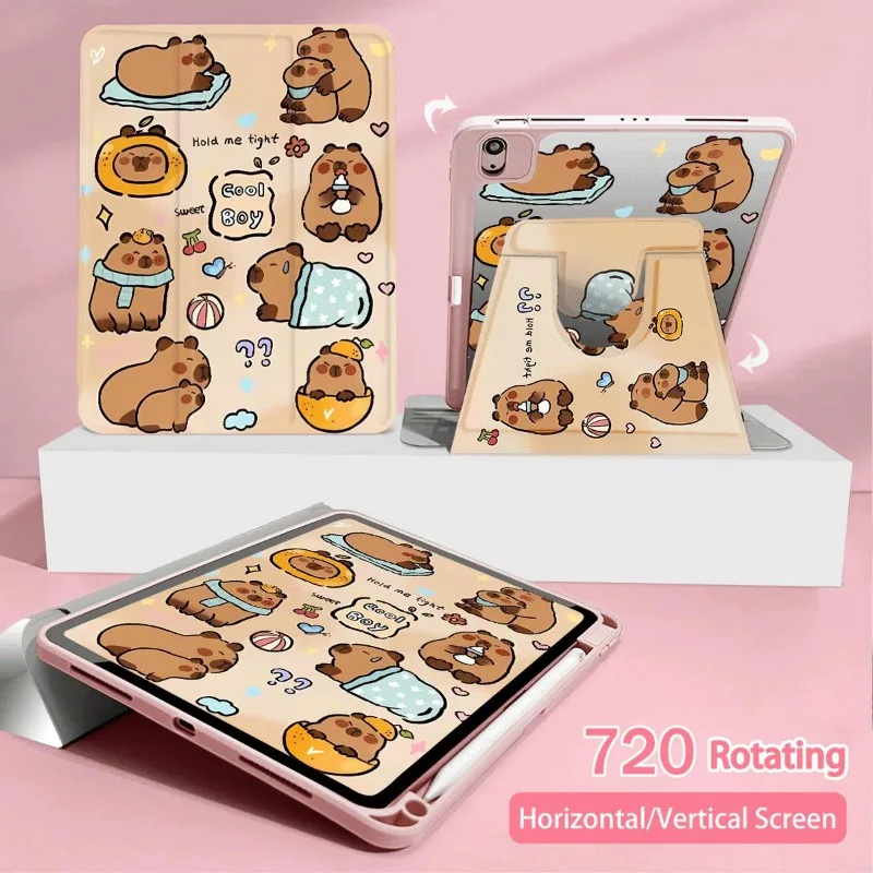 Capybara Tri-fold Funda Ipad 2017 2018 9.7인치 Ipad Air3 10.5 Ipad 10세대 케이스 7 8 9세대 10.2 Funda Cover 10.9 10세대