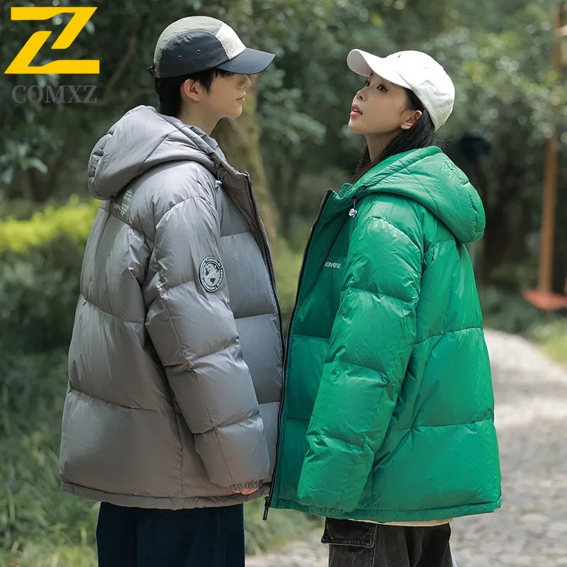 COMXZ High End Men Down Jacket Leisure Hood Design Outdoor Camping Cozy Warm Parka Hiking Windproof Lightweight Winter Coats