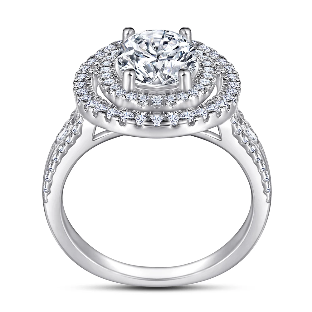 Sun Star Sterling Silver Double Halo Ring with Oval Cubic Zircon Classic Prong Setting for Wedding or Party Fashion Jewelry