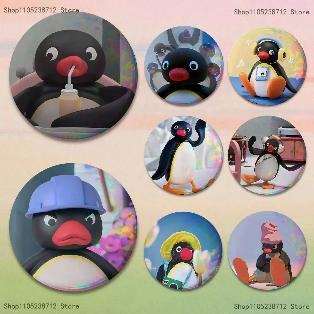 

Penguin P-Pingu Funny Badges Button Round Creative Pin Brooch Badge Bag Decor Fans Collect Friends Gifts