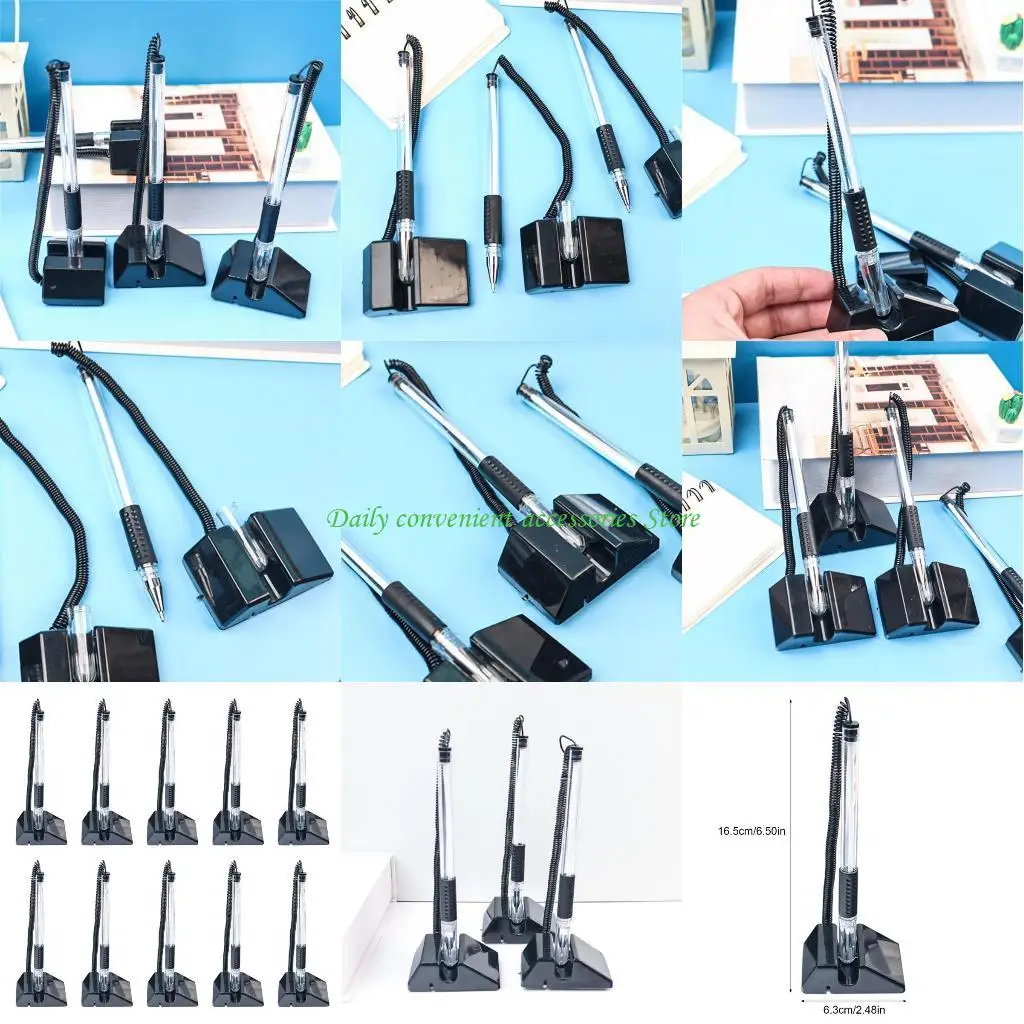 

97QB 10Pcs Black Netural Pen Set with Adhesive-backed Base for Bank Office Hotel Use