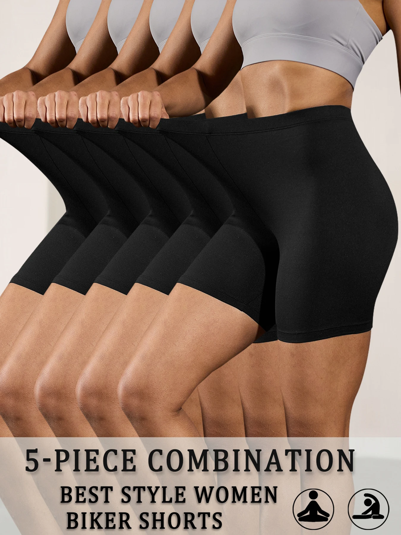 

5 Pack Women's Super Soft Biker Shorts High Stretchy No See Through Workout Running Yoga Athletic 6"Inseam Push Up Gym Fitness