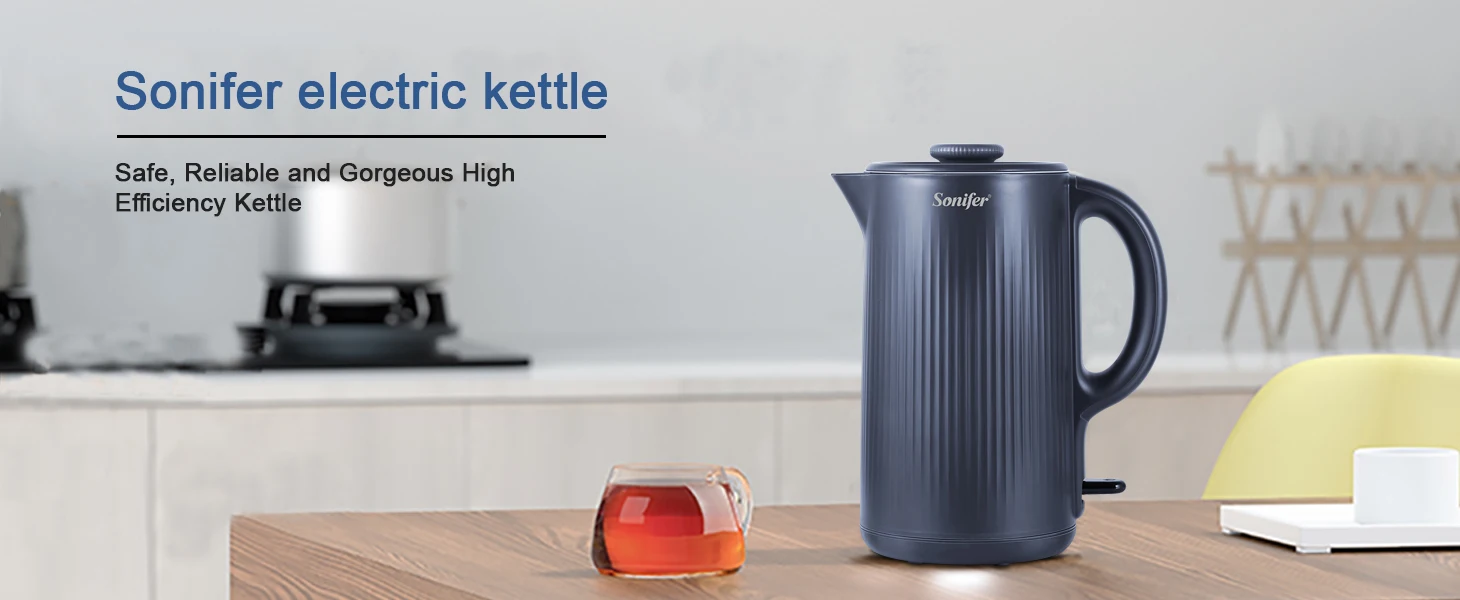 304 Stainless Steel Electric Kettle Household Double Wall Design 1.7L 1500W Cordless Frosted Housing