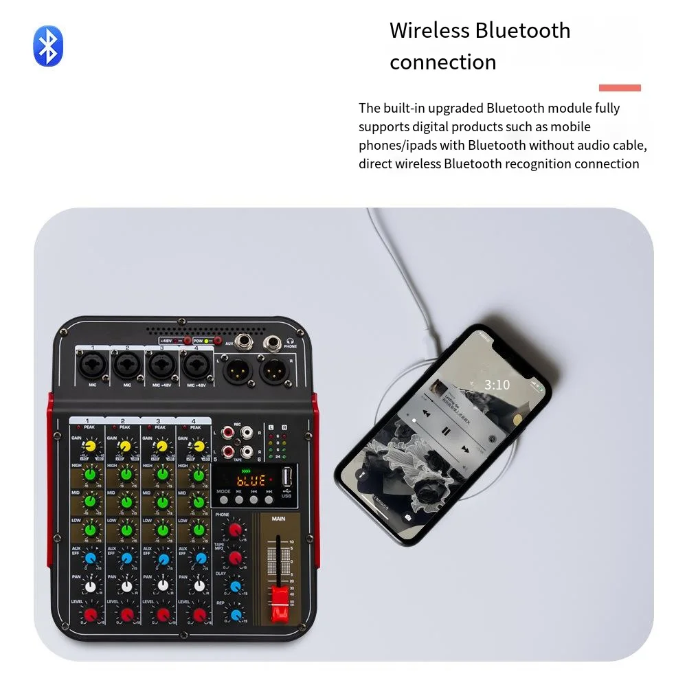 TITumnnl 6 チャンネル オーディオ ミキサー 屋外会議オーディオ USB Bluetooth 対応リバーブ オーディオ プロセッサー サウンドでライブを歌う