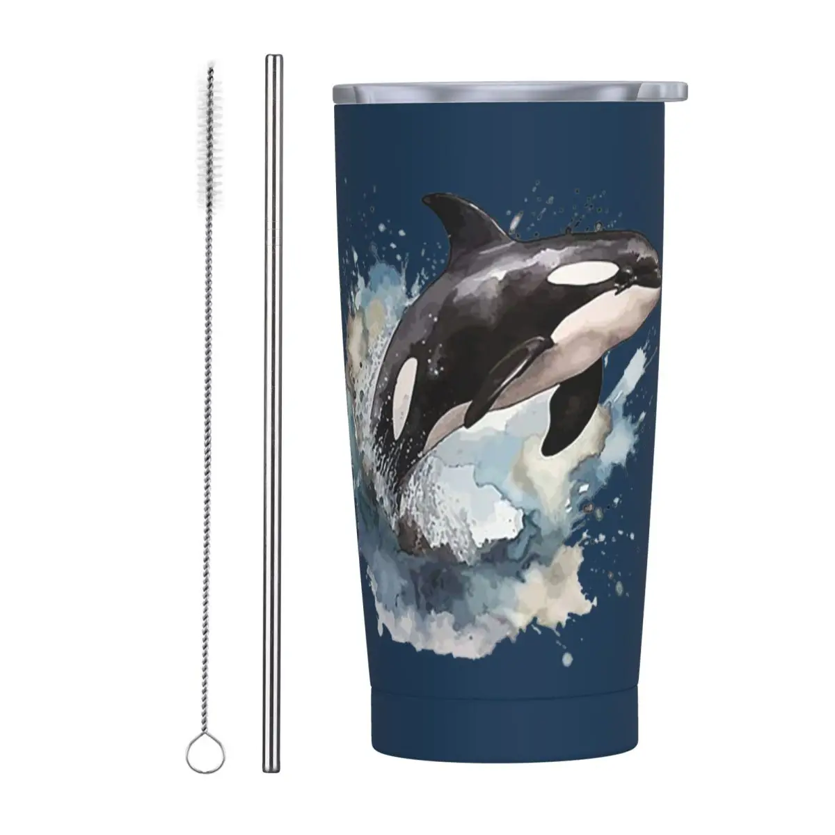 Orca Aquatic Sea Ocean Top Tees Killer Whale Stainless Steel Tumbler Vacuum Insulated Mug Thermal Cold Cup Straw With Lid 20oz