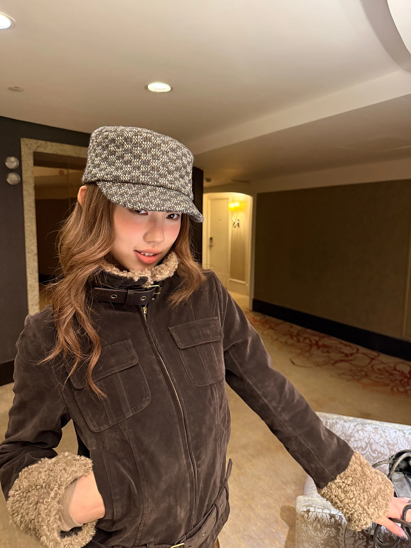 

IceFront American Retro Coffee Color Jaet Women's Design Collar Slim ort Outerwear Top Vintage Sle Long Sve Zipper