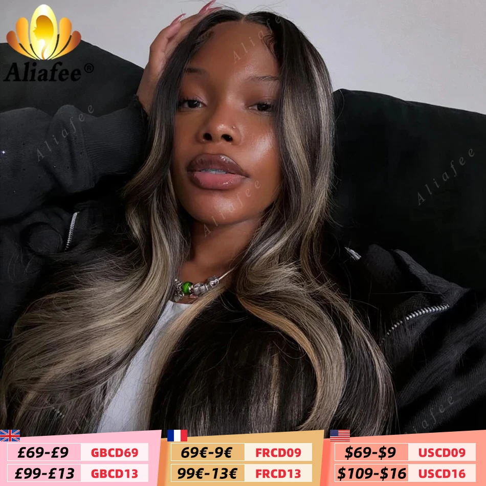 13x6 Transparent Lace Frontal Wig Highlight Natural Black With Silver Grey Honey Blonde Body Wave Full Density Human Hair Wigs