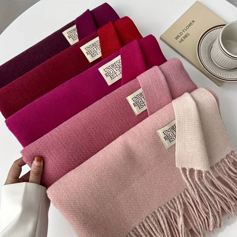 

Double-sided Two Colors Scarf Thickened Versatile Warm Tassel Shawl Autumn Winter Stylish Basic Coldproof Scarf