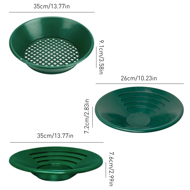 Imagem -02 - Polegada Lavar Ouro Panning Máquina Tela Mineração Ferramentas de Detecção de Metal Peneira Pan Ouro Tigela de Plástico Verde Pcs 10 14 15