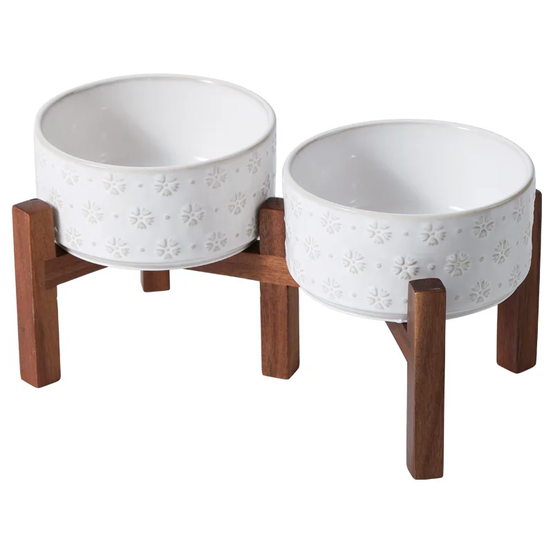 

Solid Large Ceramic Dog Bowl Anti-Knock Cat Bowl Heightening Feature Double Food Drink Bowl for Small Medium Large Dogs