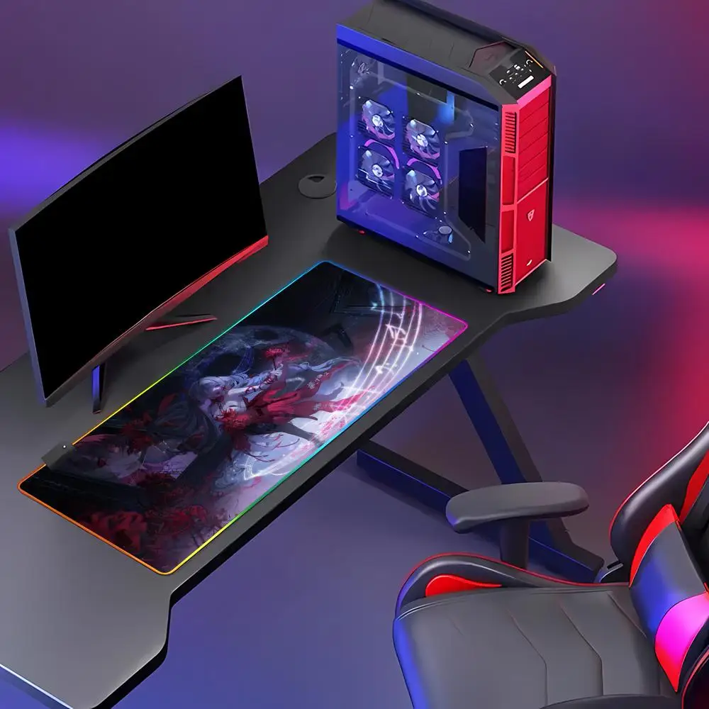 HYBXAXC Wuthering Waves Phrolova Mouse Pad Non-Slip Rubber Laptop Rubber Beautiful RGB Gamer LED Computer Gamer PC Keyboard