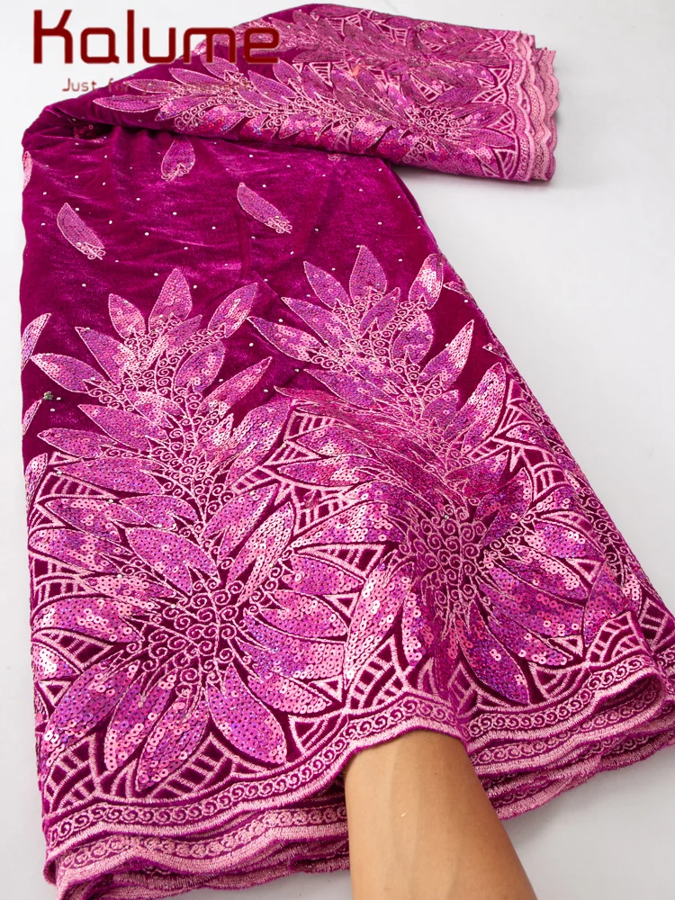 Kalume Beautiful Velvet Mesh Lace Fabric with Sequins African Lace Fabric Nigerian Lace Fabric For Sewing Wedding Party F4438