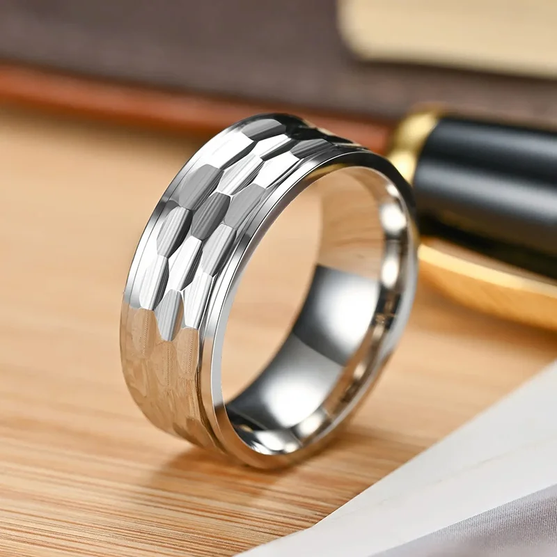 2026 8mm Fashion Jewelry Stainless Steel Rings for Men Accessories Party Gift Classical Silver-Color Geometirc Pattern Men Rings