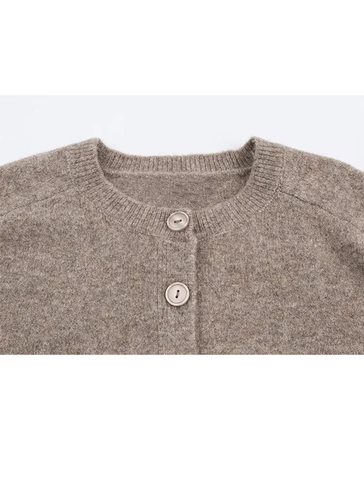 HH المرأة الخريف موضة محبوك القمم زر الياقة المستديرة واحدة الصدر الصلبة معطف المرأة عادية كم طويل سترة العصرية #6