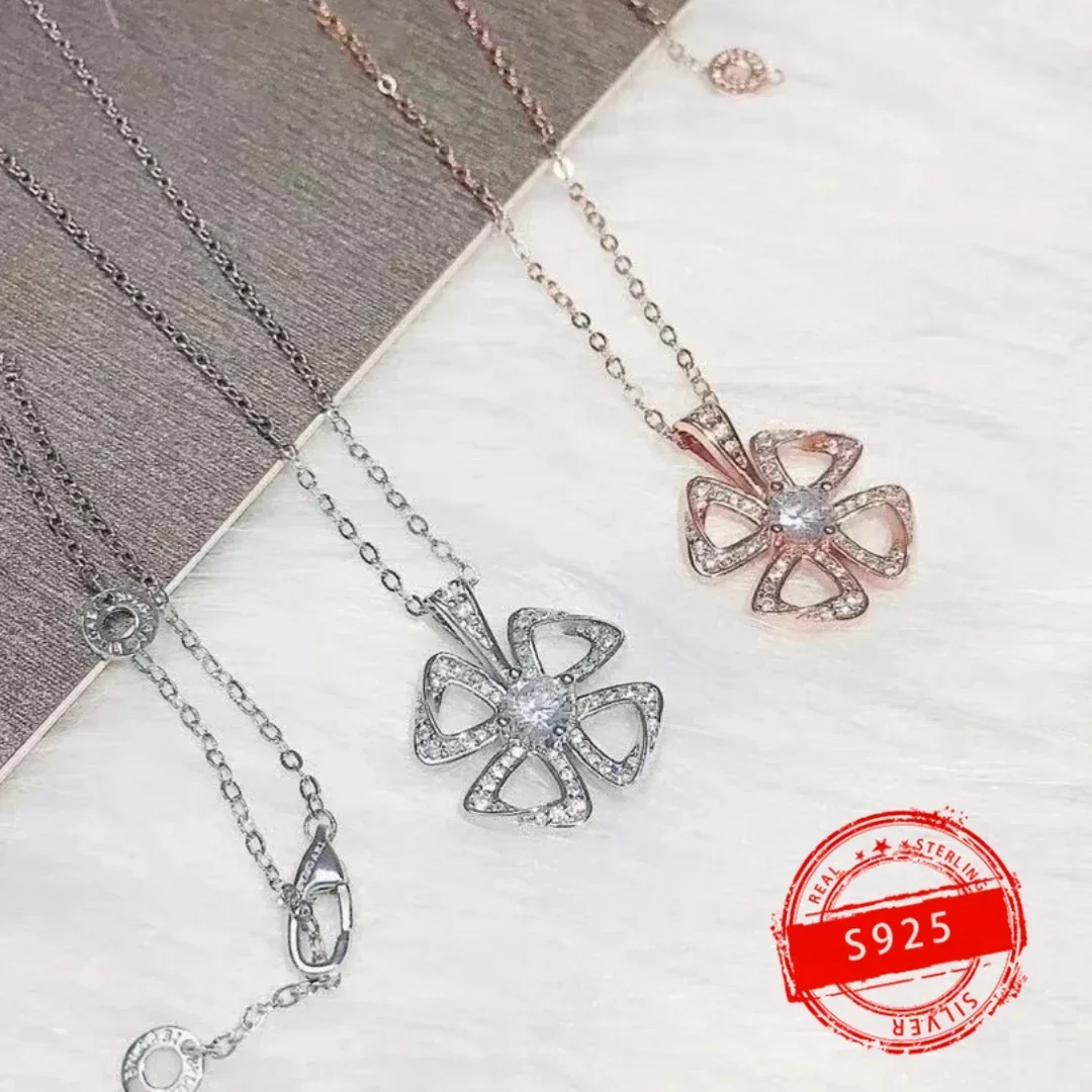 2024 New 1:1 Customized Hot Selling Brand S925 Silver Eternal Flower Women Diamond Necklace Fashion Trend Birthday Party Gift