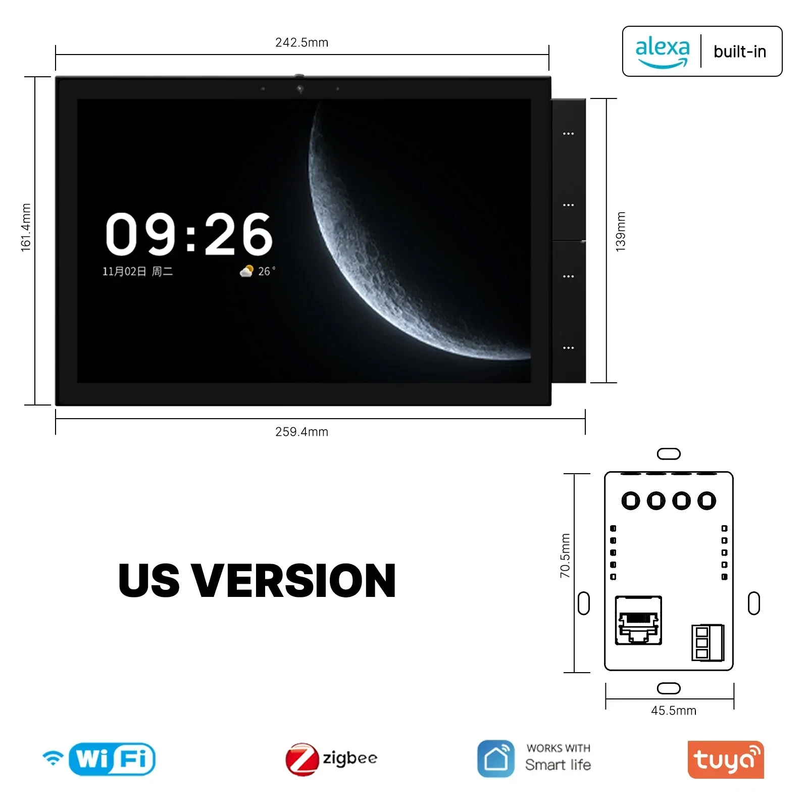 10-inch Tuya Smart Control Panel Built-in Zigbee Gateway and Alexa Building Intercom Compatible Supports Wi-Fi,BT,RS485,BLEmesh