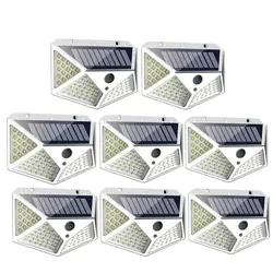 1 unidad de luz Solar para exteriores, lámpara de pared 100 LED, lámpara con Sensor de movimiento PIR, luces impermeables para escaleras para patio, jardín, decoración de calle