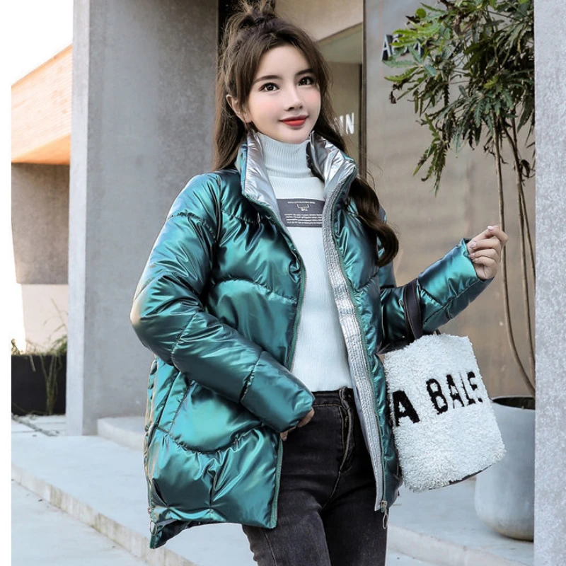 Womens Glossy Leave-on Parka Padded Jacket Winter Cropped Jacket Coat Warmth Free Shipping Cheap Wholesale Snow Clothing Korean