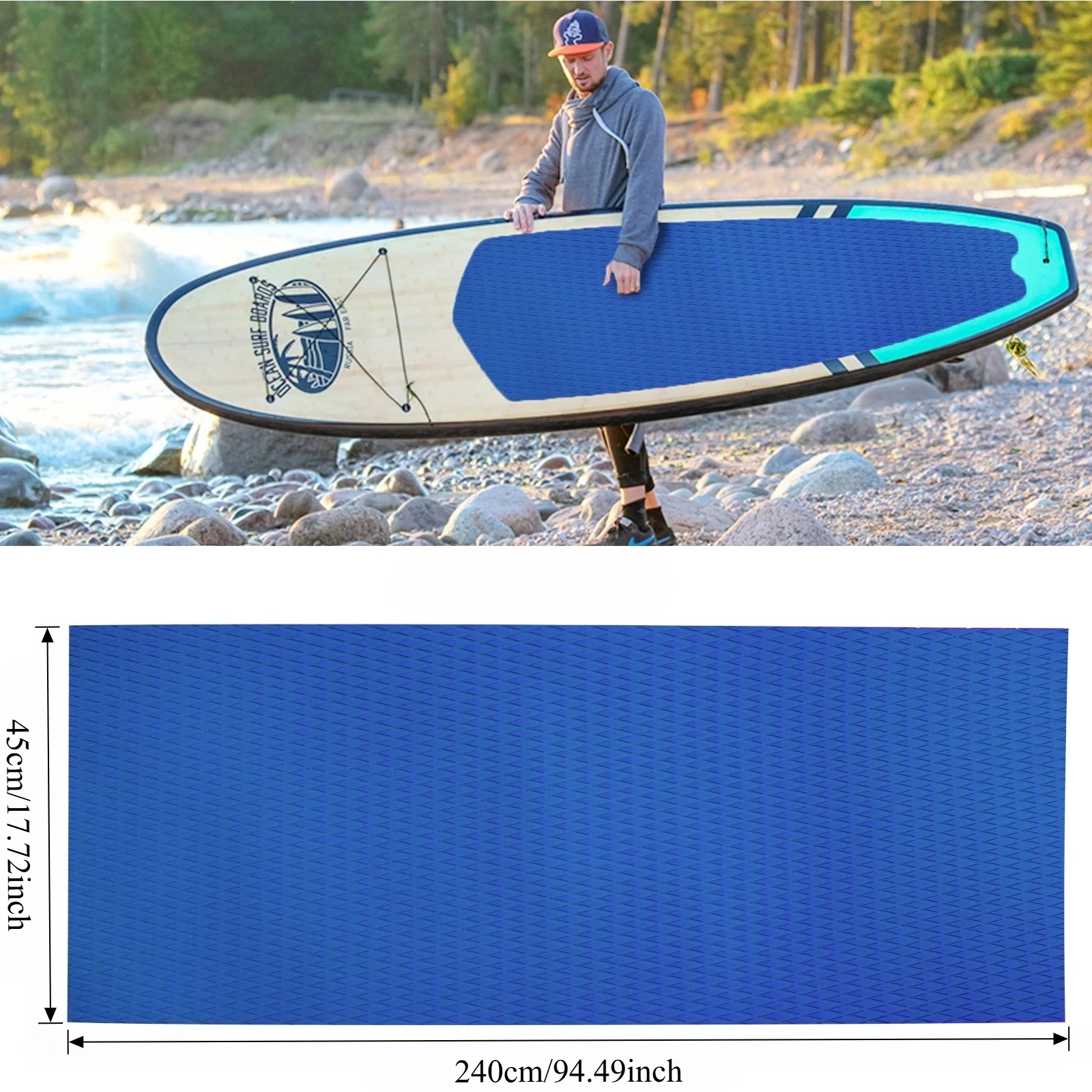 240*45 سنتيمتر الماس إيفا لوح التزلج وسادة تثبيت المضادة للانزلاق سطح السفينة قبضة حصيرة ذاتية اللصق البحرية تصفح الجر ورقة لركوب الأمواج SUP #5