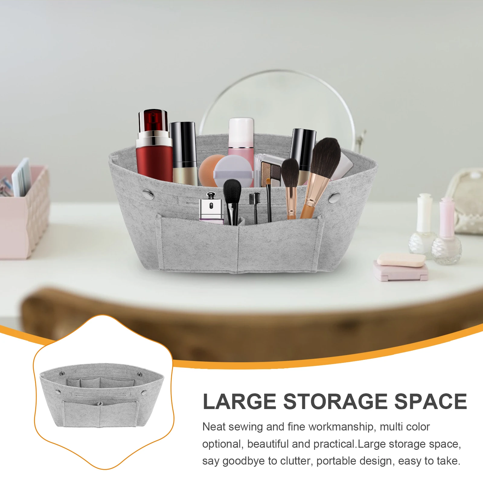 

Large Capacity Felt Handbag Liner Multi-Pocket Storage Foldable Makeup Organizer Clutch Liner For Women Multi-Functional Felt