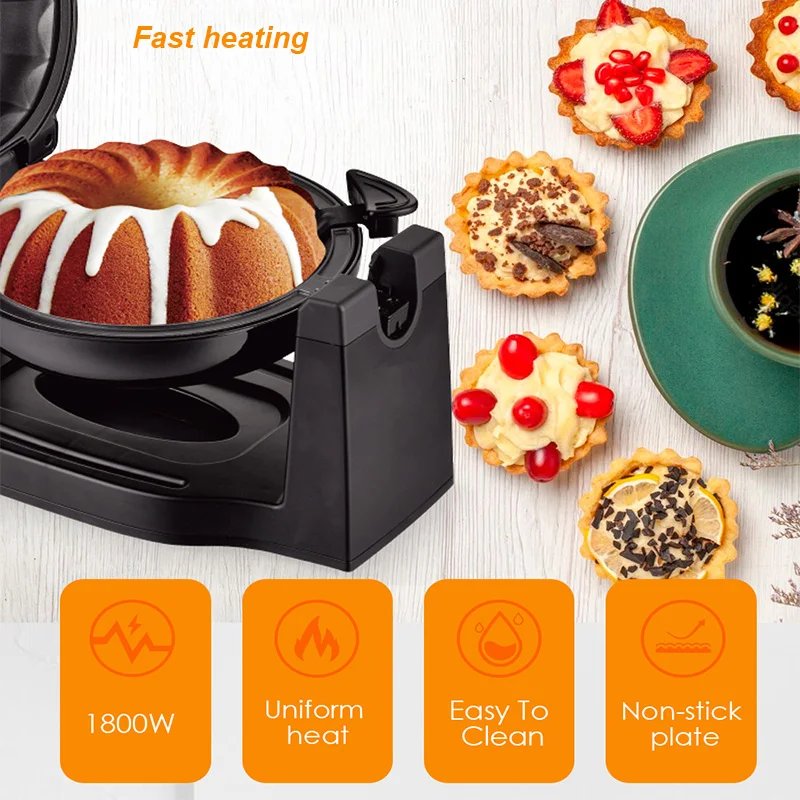 1800W Electric Flip Cake Maker Rapid Non-Stick Rapid Uniform Heat Pan Breakfast Dessert Cooking Machine Bread Toaster