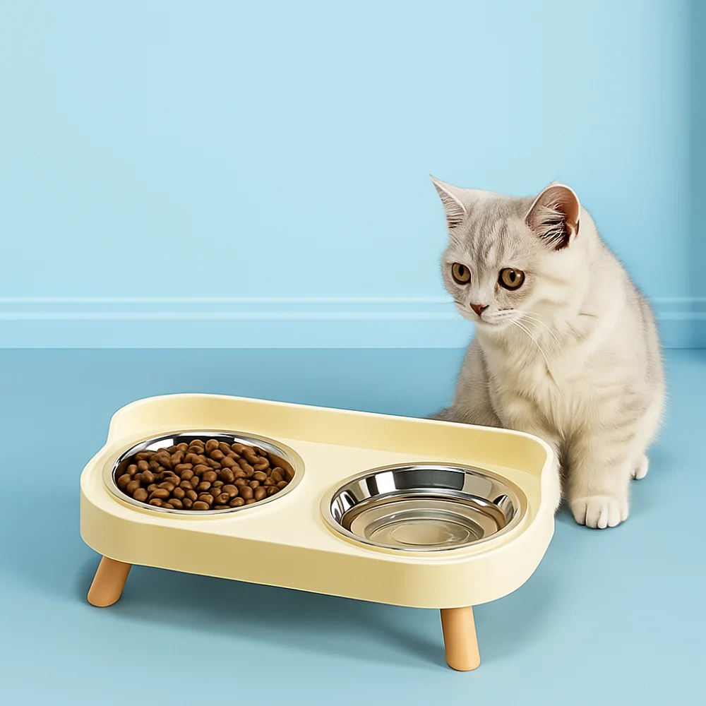 

Durable Stainless Steel Dog Double Bowl Detachable Non-Slip Cat Water Bowls Neck Protector Leak-proof Pet Feeder Daily Feeding