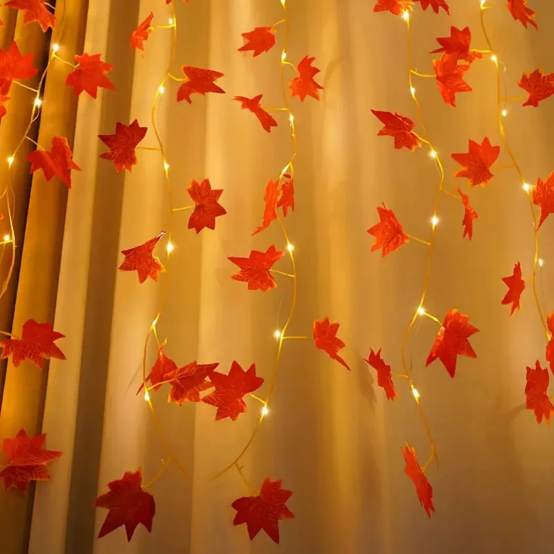 LED Maple Leaf Rattan Light String USB Copper Wire Curtain Lights For Garden Home Living Room Thanksgiving Decoration