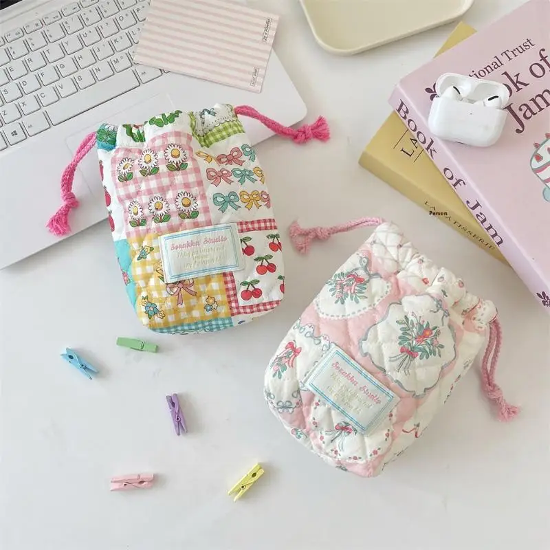 

INS Стильная сумка для хранения на шнурке с цветочным принтом, мягкая хлопковая косметичка с защитой от падения, всякая сумка для фотоаппарата