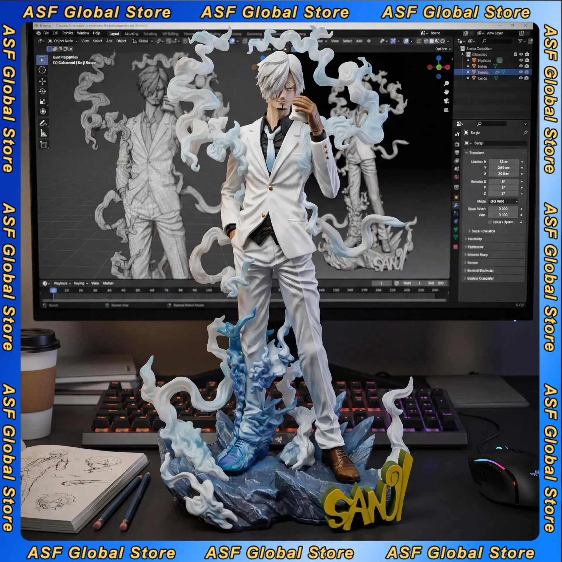 

New 30cm ONE PIECE Anime Figure Sanji Perimeter PVC Model Scene Statue Desktop Decoration Ornaments Kids Birthday Gifts Toys