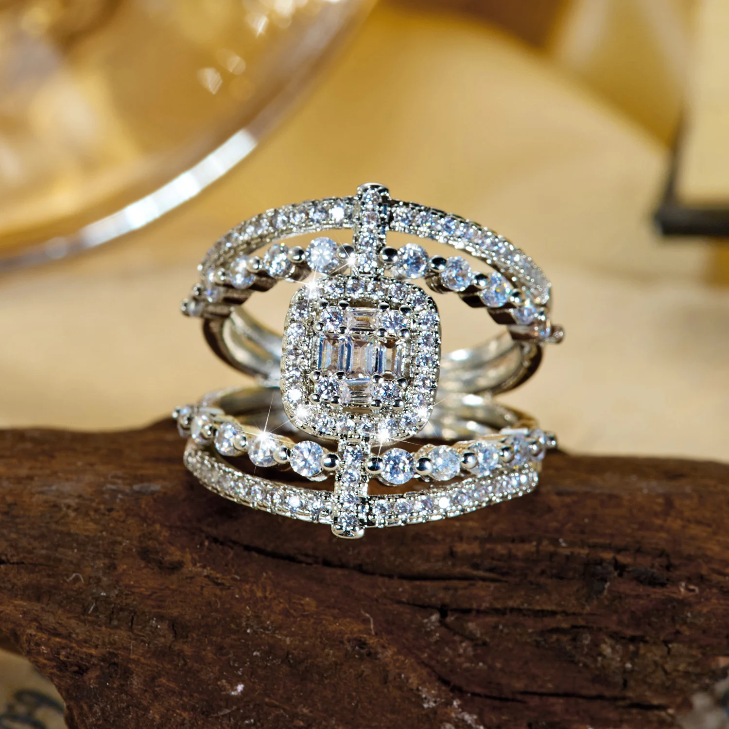 Französischer Palast-Rococo Antik Vintage Zirkonia Kupferring für Damen Eleganter Königlicher Hof Filigran Statement-Schmuck – Detail 4