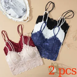 2 pçs sutiã sexy feminino renda bralette floral lingerie sem fio acolchoado sutiã sem costura ultra cinta fio livre sutiãs colete