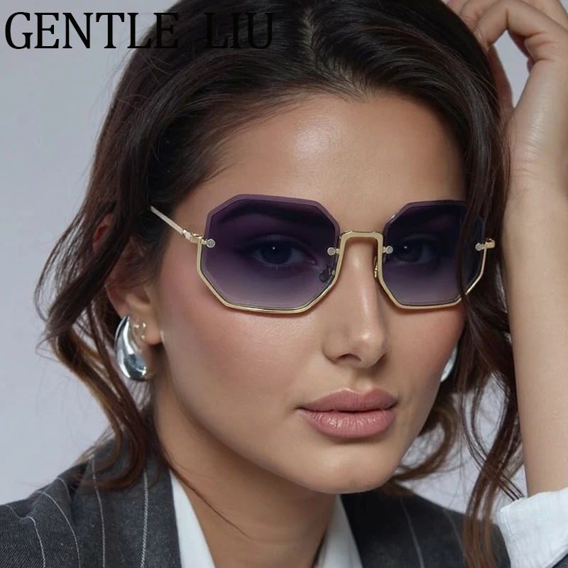 

Vintage Steampunk Octagon Half Frame Sunglasses Women 2025 Luxury Brand Trendy Polygon Sun Glasses Eyewear Outdoor Shades UV400