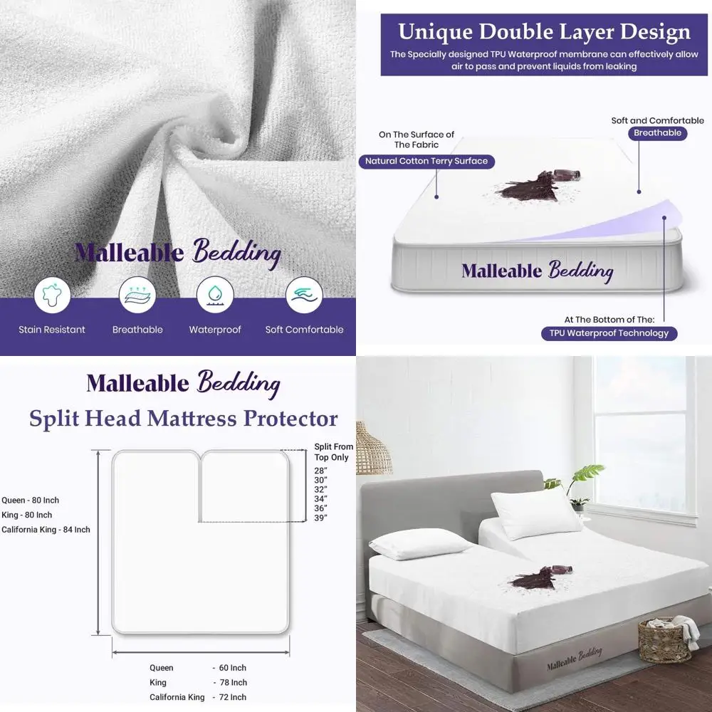 

Cotton Split-California King Mattress Protector - 34 Down from Top, Fits 10 Pocket, Easy Wash, Vinyl-Free