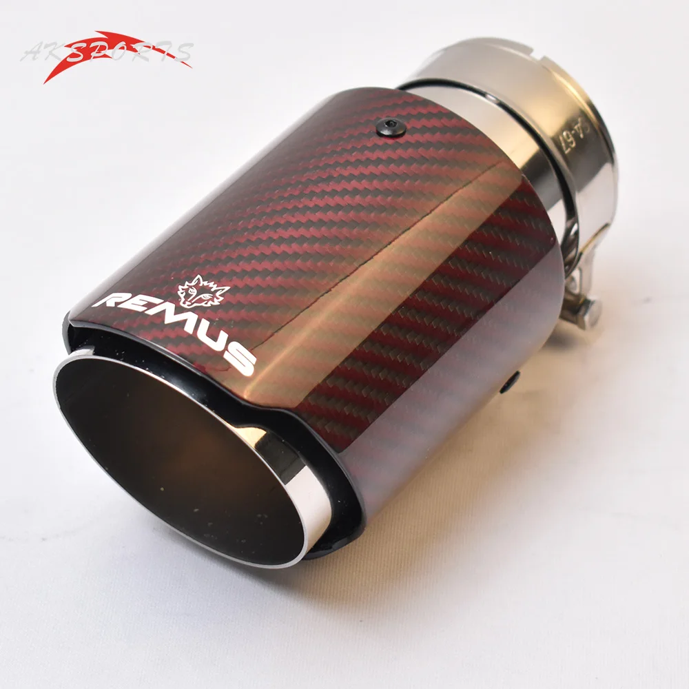 1PC Car Modification Glossy Twill Red Carbon Straight Tail End Pipe  Stainless Steel Exhaust Tip