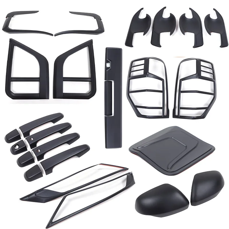 ABS Matt Black For Mitsubishi Triton L200 2019-2023 Car Rearview Mirror Cover Front Rear Lights Cover Door Handle Bowl Accessory