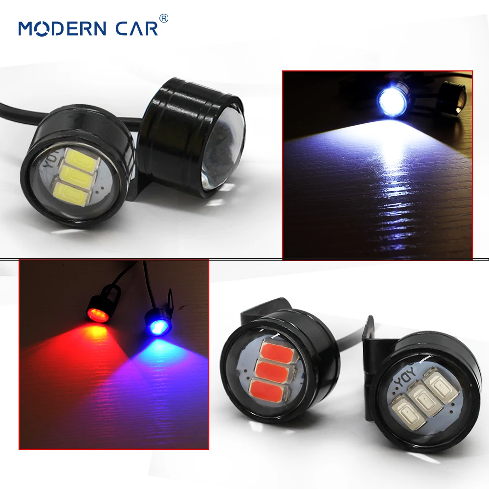 2pcs Com Suporte Car Eagle Eye LED Reverse Backup Driving Light Signal Lâmpadas Motocicleta Nevoeiro Lâmpada Cabeça Daytime Running Lights