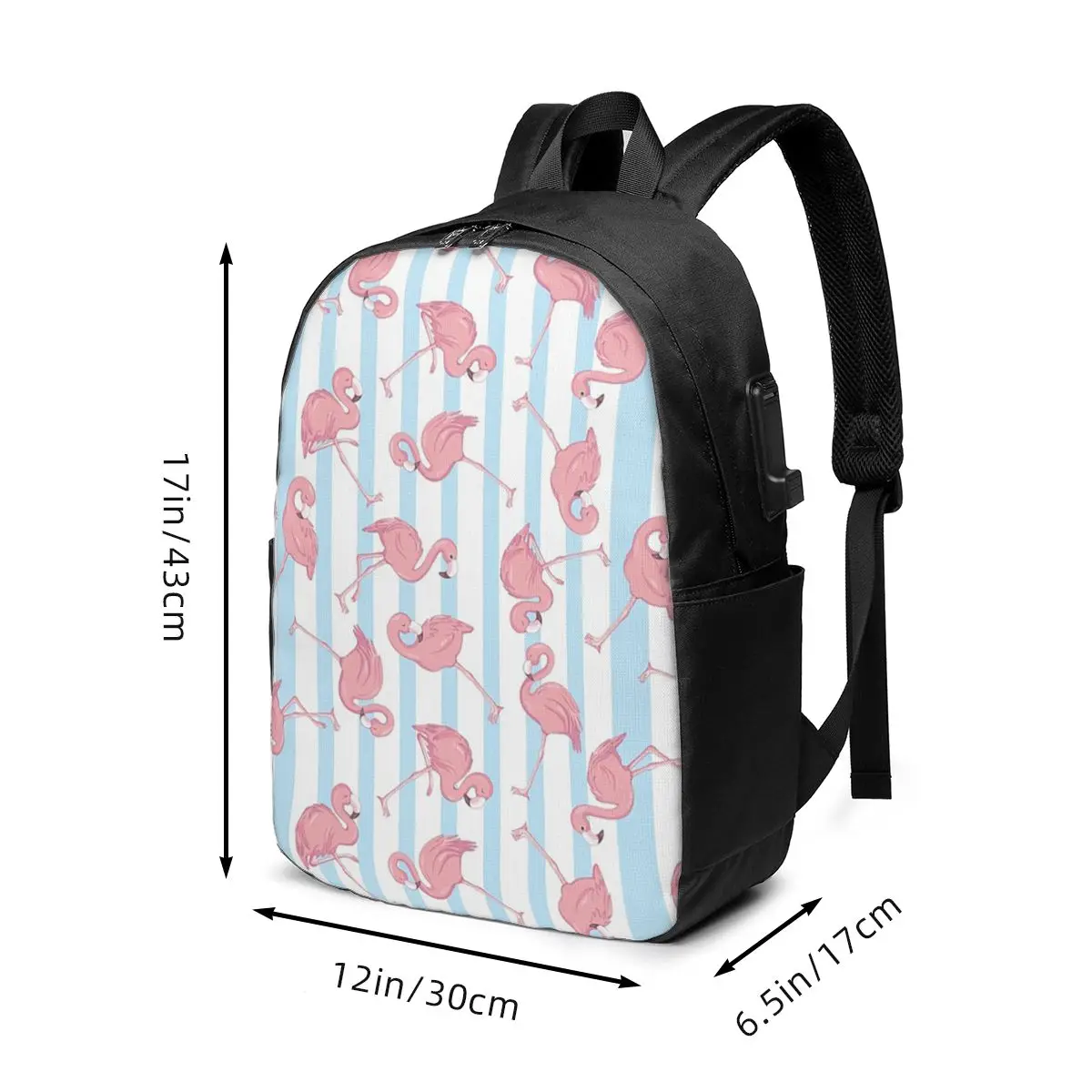 Pink Striped Flamingo Backpack Travel Notebook Bag Computer College Student School Bag Laptop Shoulder Bags for Men Women