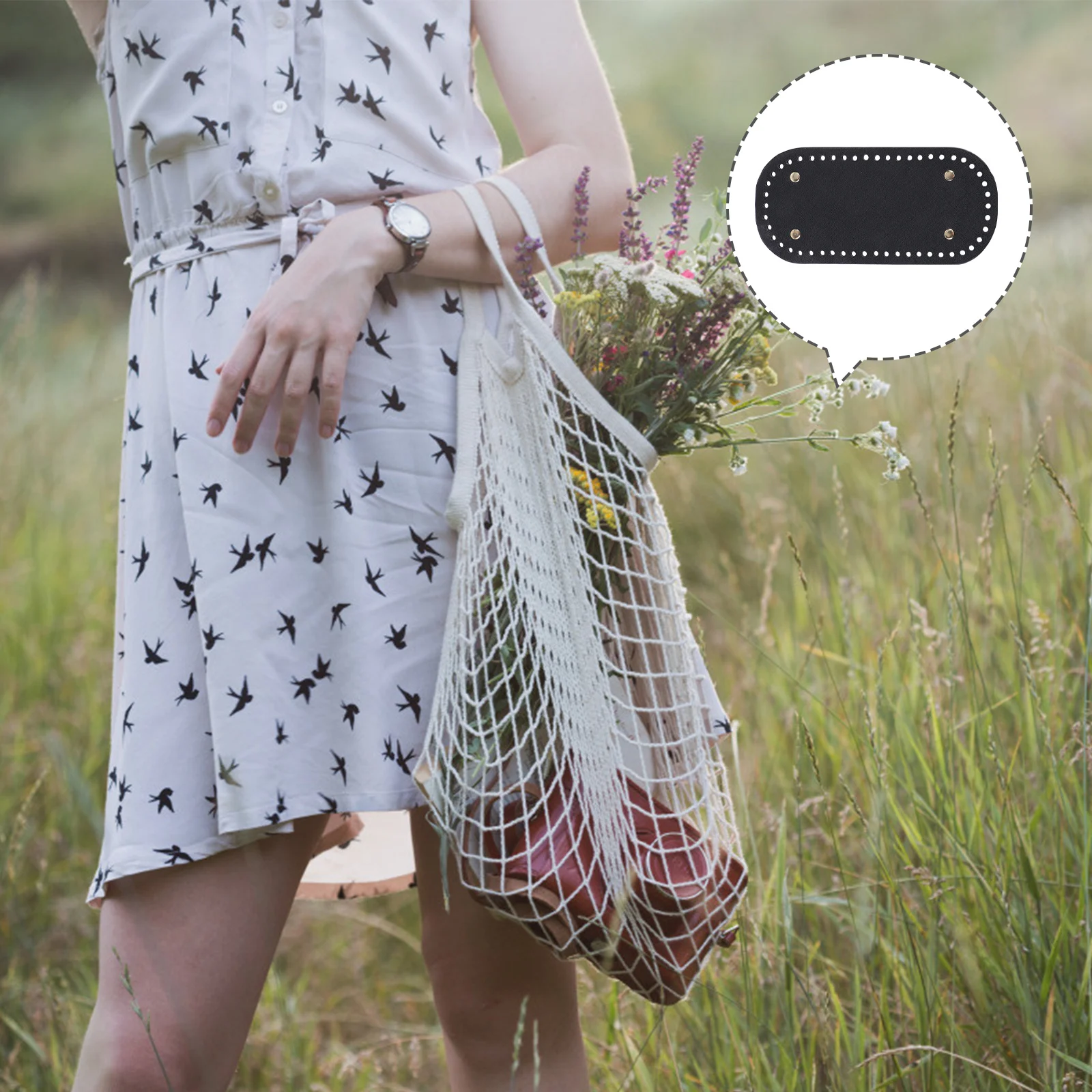 

PU Bag Bottom Pad Oval Shape DIY Crochet Base with Holes and Nails for Knitting Bag Protection Decorative Accessory