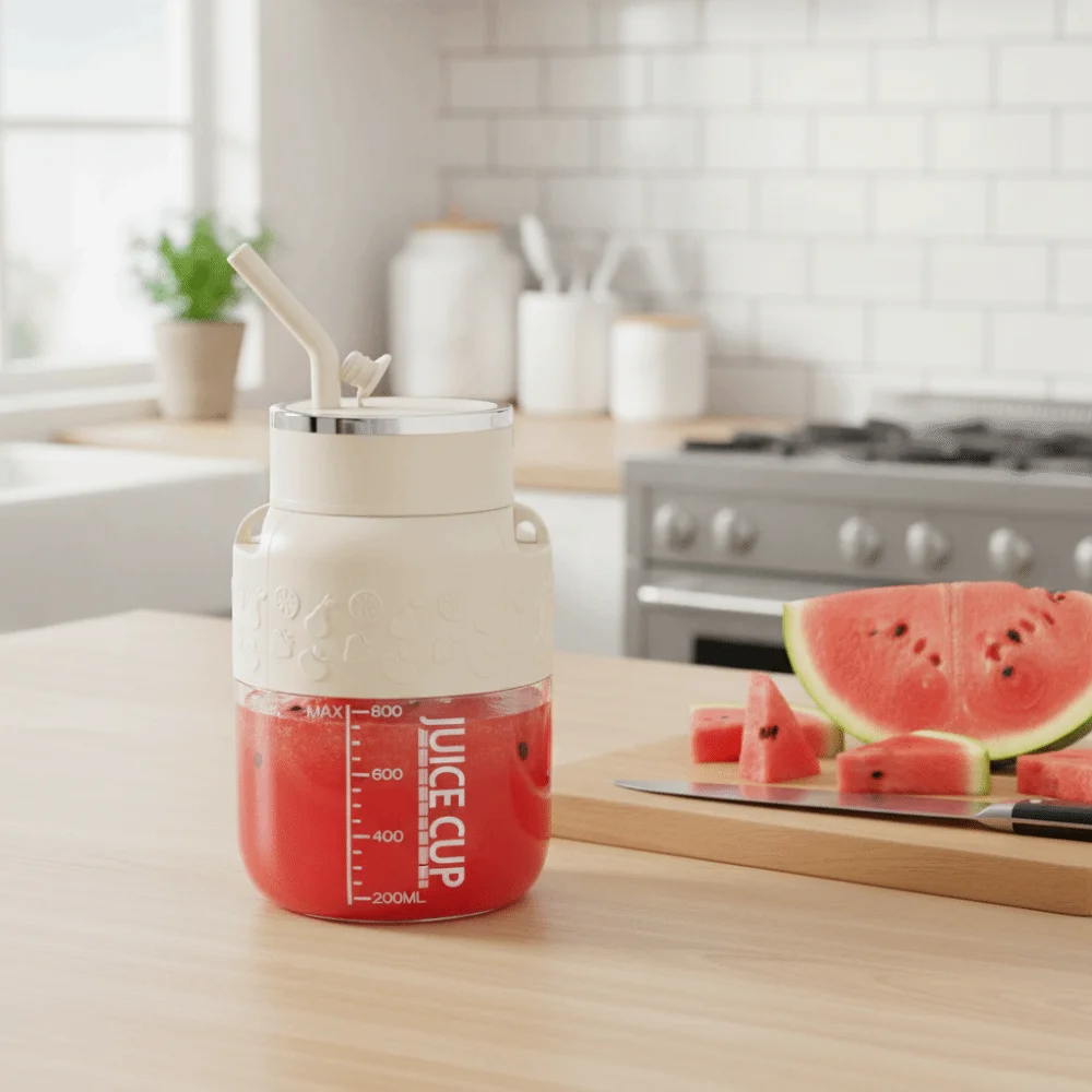 800 ML Portable Juicing Bucket with Straw and Strap Long Battery Life Electric Juice Maker Large Capacity Wireless